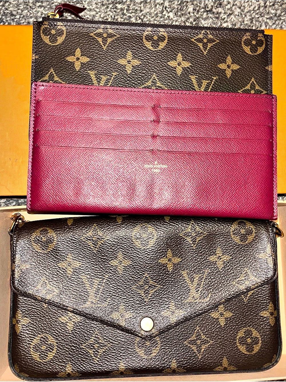 Louis Vuitton Pochette Felicie Wallet Set Brown & Red
